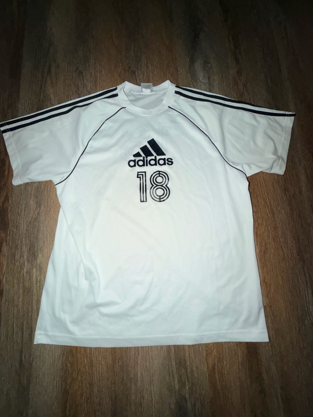 adidas White Short Sleeve Jersey with Black Logo and Accents